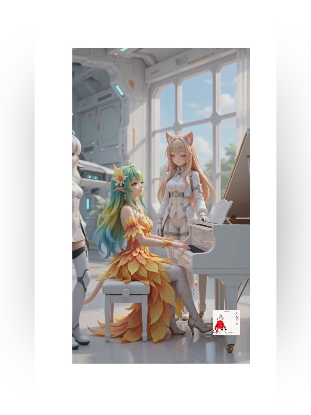 Fantasy Anime  digital Art Print - Pastel Green & Peach Characters